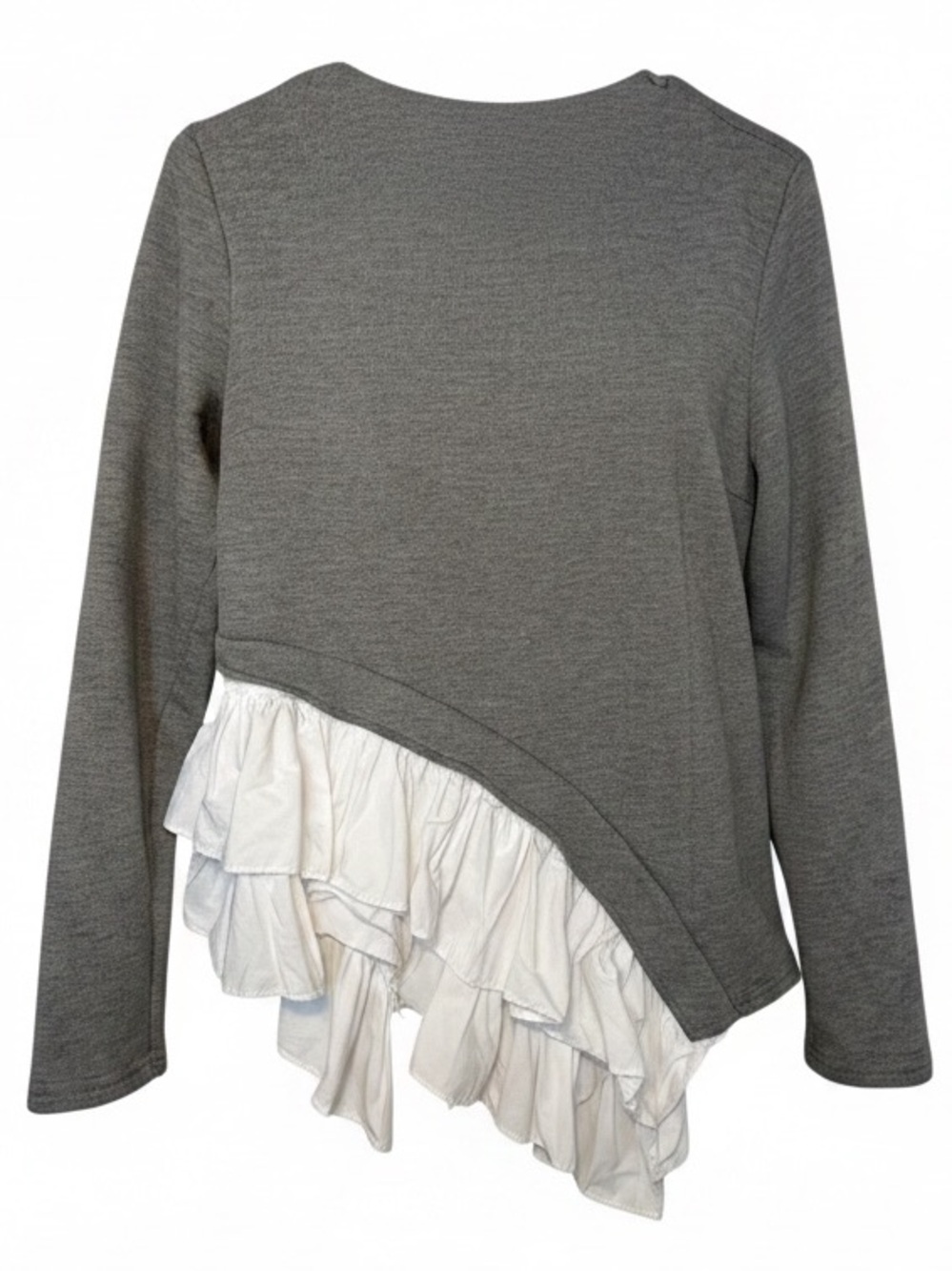 Women's Gray Long-Sleeve Ruffle Hem Tee - Layered White Detail